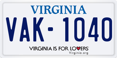 VA license plate VAK1040