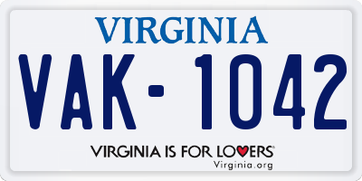 VA license plate VAK1042