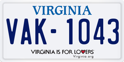 VA license plate VAK1043