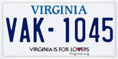 VA license plate VAK1045
