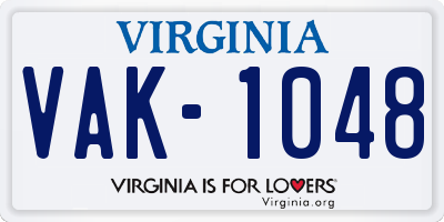 VA license plate VAK1048