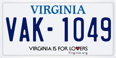 VA license plate VAK1049