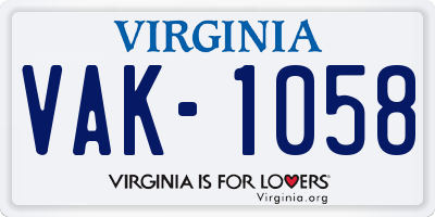 VA license plate VAK1058