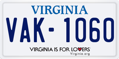 VA license plate VAK1060