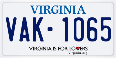 VA license plate VAK1065