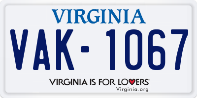 VA license plate VAK1067