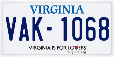VA license plate VAK1068