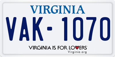 VA license plate VAK1070