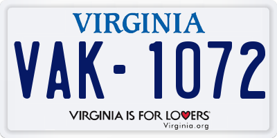 VA license plate VAK1072