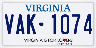VA license plate VAK1074