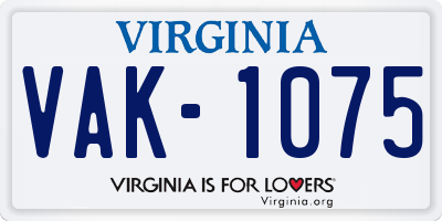 VA license plate VAK1075