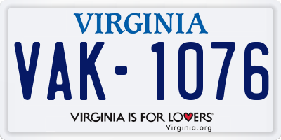 VA license plate VAK1076