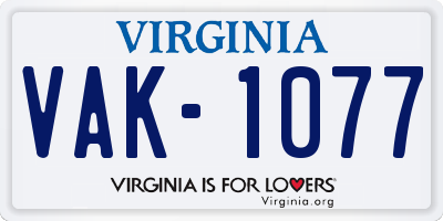 VA license plate VAK1077