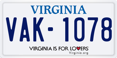 VA license plate VAK1078