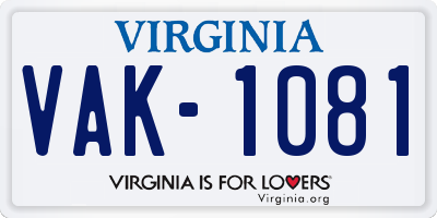 VA license plate VAK1081