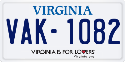 VA license plate VAK1082