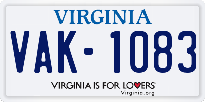 VA license plate VAK1083