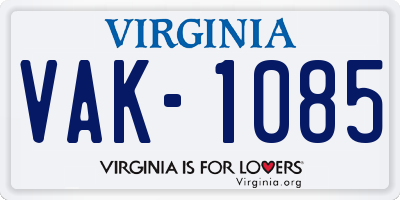 VA license plate VAK1085