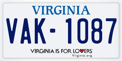 VA license plate VAK1087