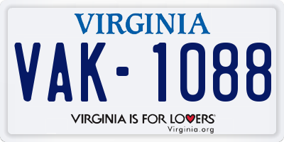 VA license plate VAK1088
