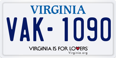VA license plate VAK1090