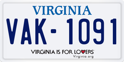 VA license plate VAK1091