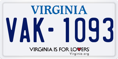 VA license plate VAK1093