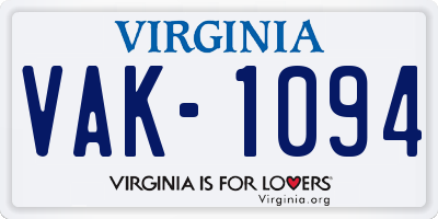 VA license plate VAK1094