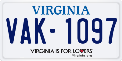 VA license plate VAK1097