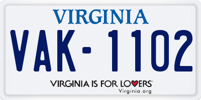 VA license plate VAK1102