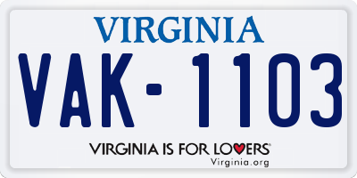 VA license plate VAK1103