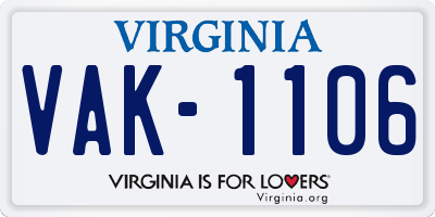 VA license plate VAK1106