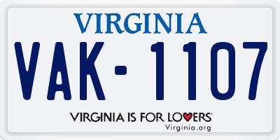 VA license plate VAK1107