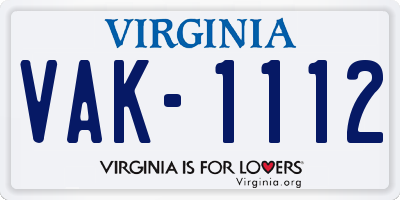 VA license plate VAK1112