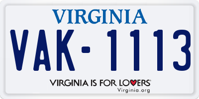 VA license plate VAK1113