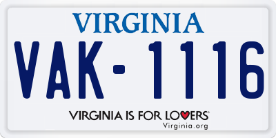 VA license plate VAK1116