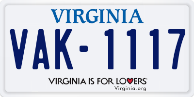 VA license plate VAK1117