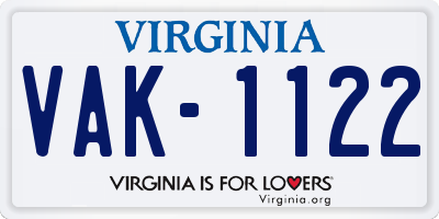 VA license plate VAK1122