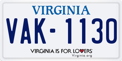 VA license plate VAK1130