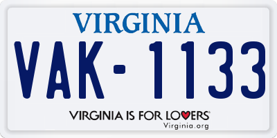 VA license plate VAK1133