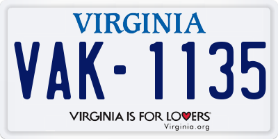 VA license plate VAK1135