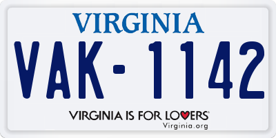 VA license plate VAK1142