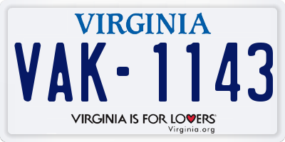 VA license plate VAK1143
