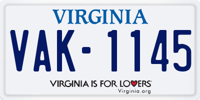 VA license plate VAK1145