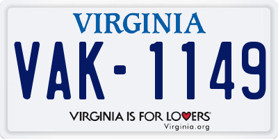 VA license plate VAK1149