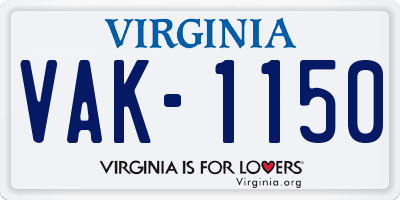 VA license plate VAK1150