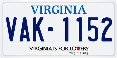 VA license plate VAK1152