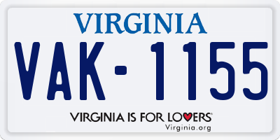 VA license plate VAK1155