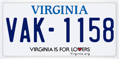 VA license plate VAK1158