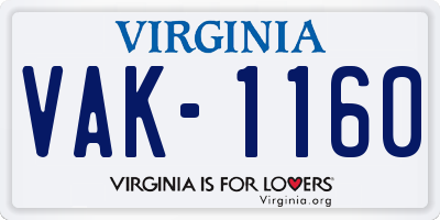VA license plate VAK1160